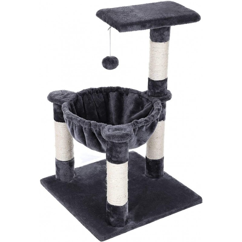 Cat Scratching Posts, Cat Tree with Hammock and Plush Perches, Small Cat Tower for Indoor Cats, Grey (Gray)
