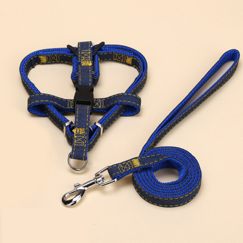 Comfort breathable dog collar pet harness waterproof denim Dog collar leash and harness set 