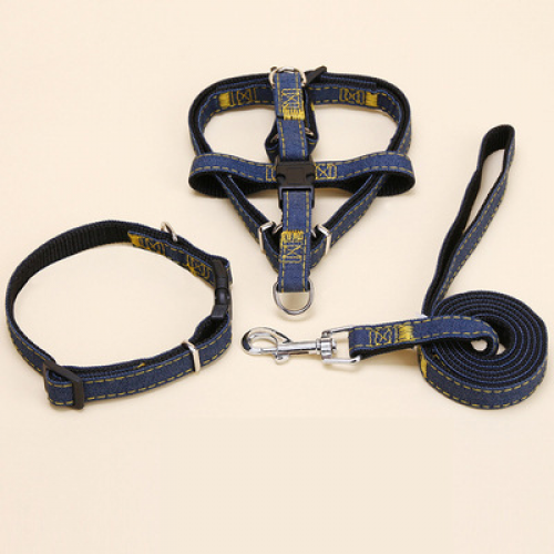 Comfort breathable dog collar pet harness waterproof denim Dog collar leash and harness set