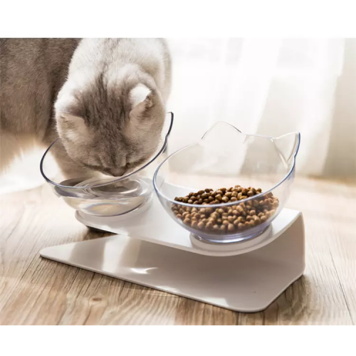 Wholesale Transparent Plastic Raised Pet Double Water Bowl Cat Food Bowl